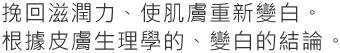 挽回滋潤力、使肌膚重新變白。根據皮膚生理學的、變白的結論。